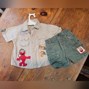 Sesame Street Elmo Khaki and Olive Safari Shorts Set